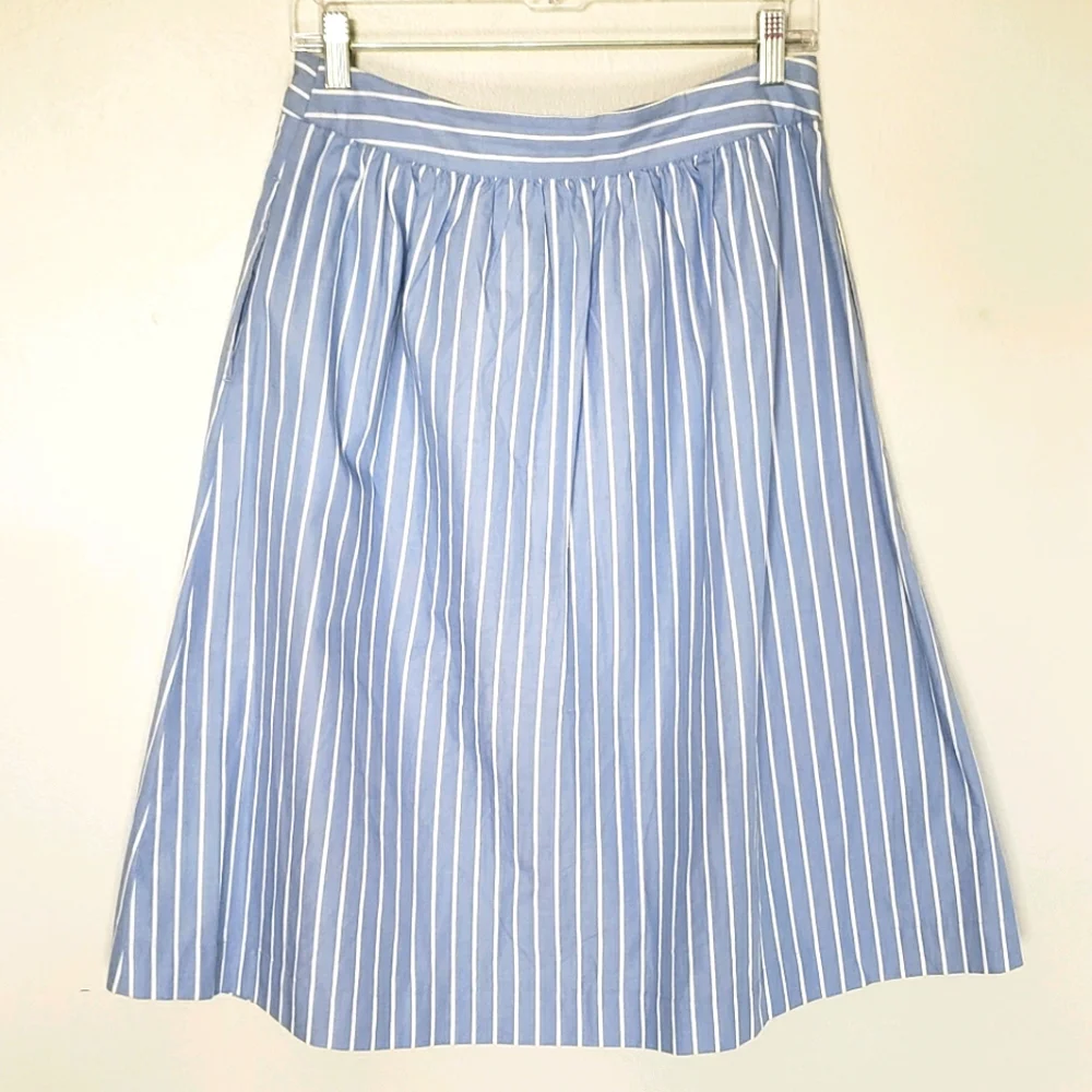 Who What Wear Light Blue & White Striped Midi Button-Front Skirt